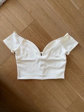 White Off-Shoulder V-Neck Crop Top - Brand New!
